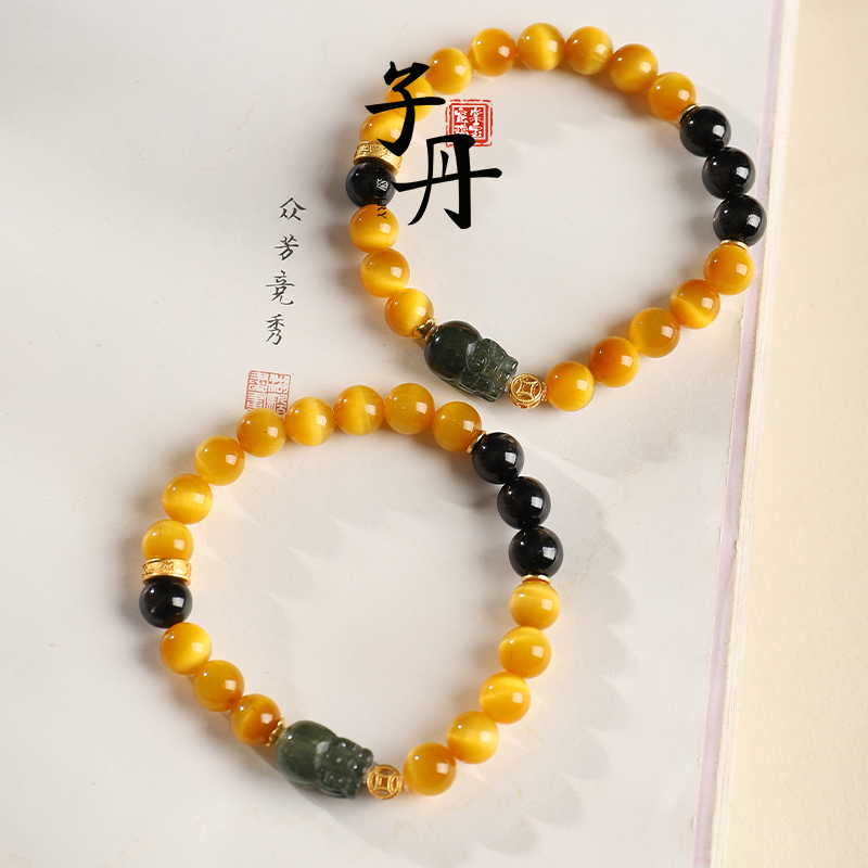【雯雯】【吉运亨通】天然水晶手串配比手串金虎石绿发晶金运石男女款