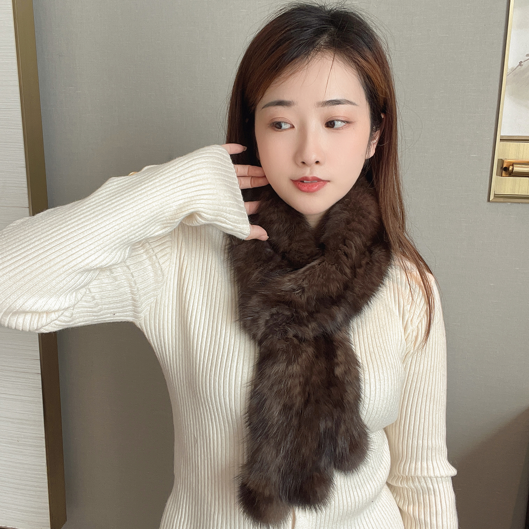 高品质！百搭款真毛围巾冬季女百搭貂毛围脖保暖加厚韩版毛领子