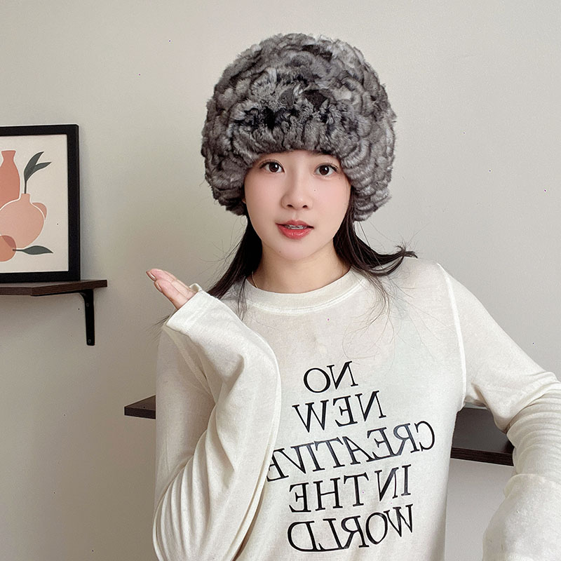 百搭款南美龙猫帽子毛绒绒包头帽真毛毛护耳帽针织帽子男女