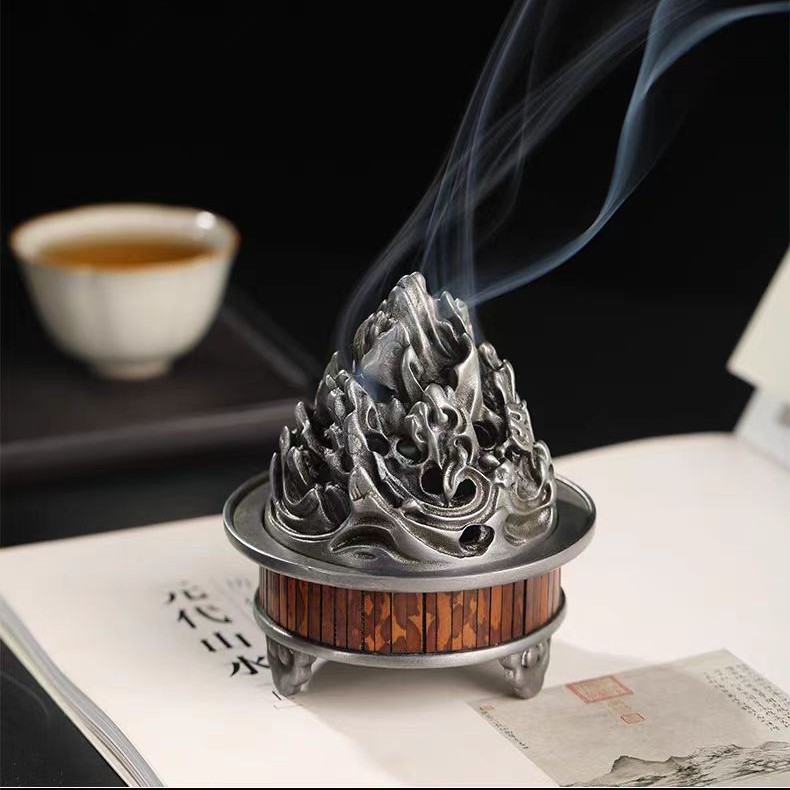 中式古锡制梅妃竹香炉
