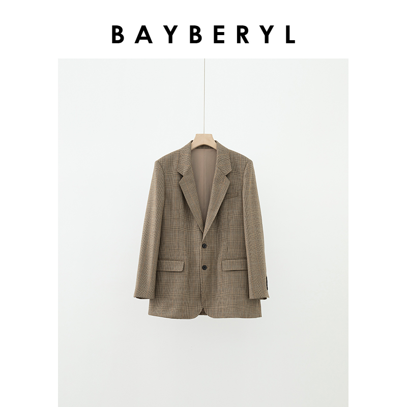 Z7-BAYBERYL老贝Moon英式两粒扣平驳领千鸟格纹西装XZ4F2442