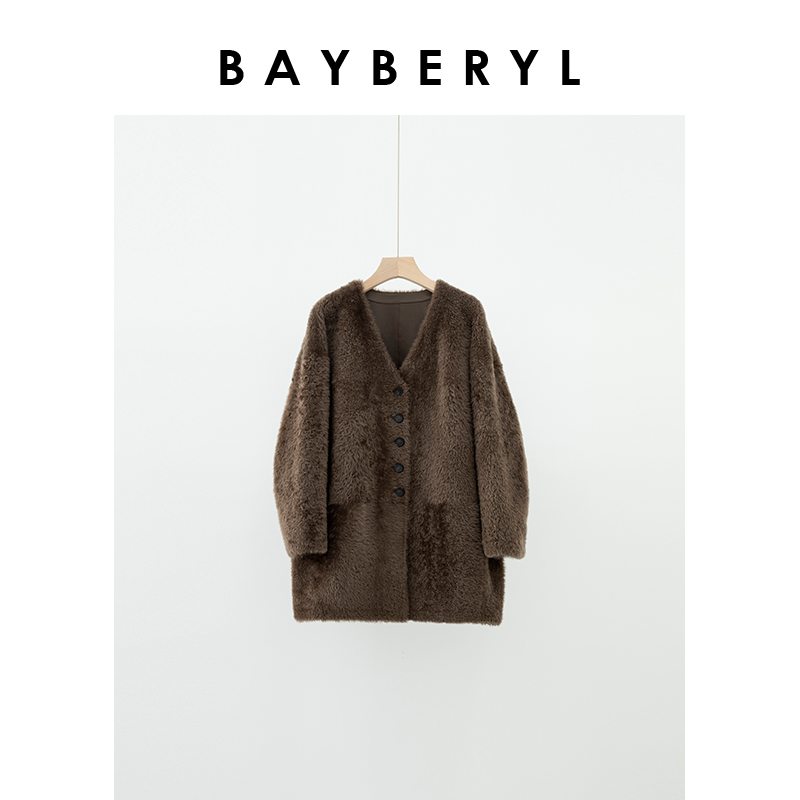 Z6-BAYBERYL老贝曼德勒*V领单排扣款皮毛一体皮衣PY4H1207-8/25
