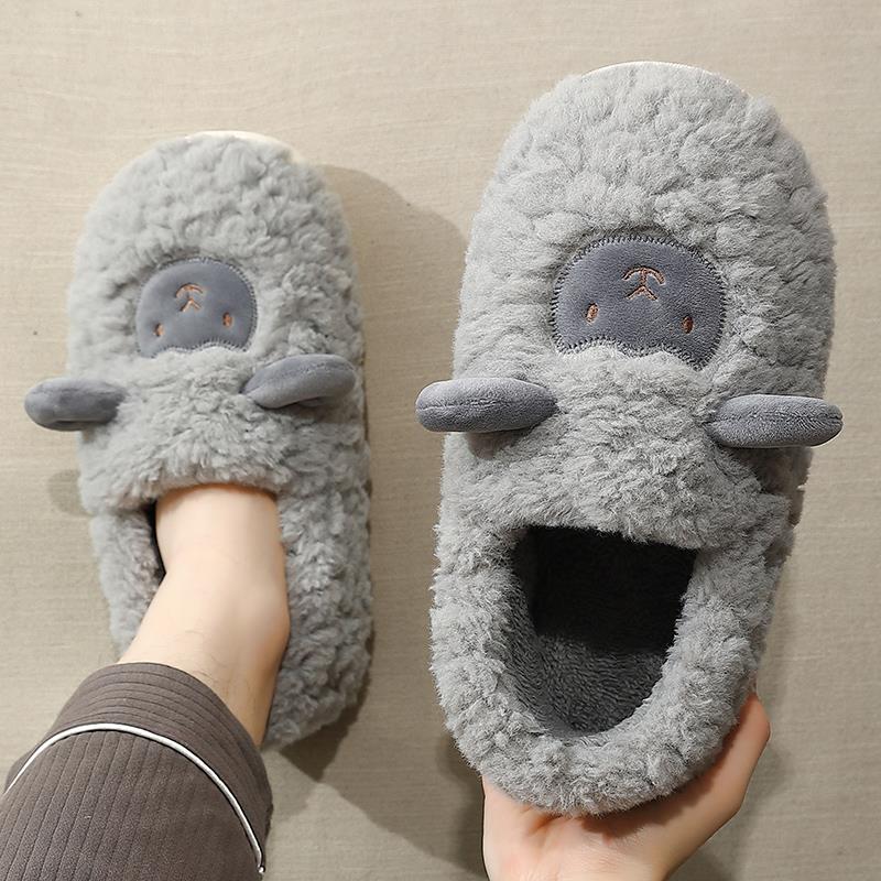 棉拖鞋男士冬季室内家居新款可爱厚底防滑保暖毛毛绒情侣棉鞋冬天