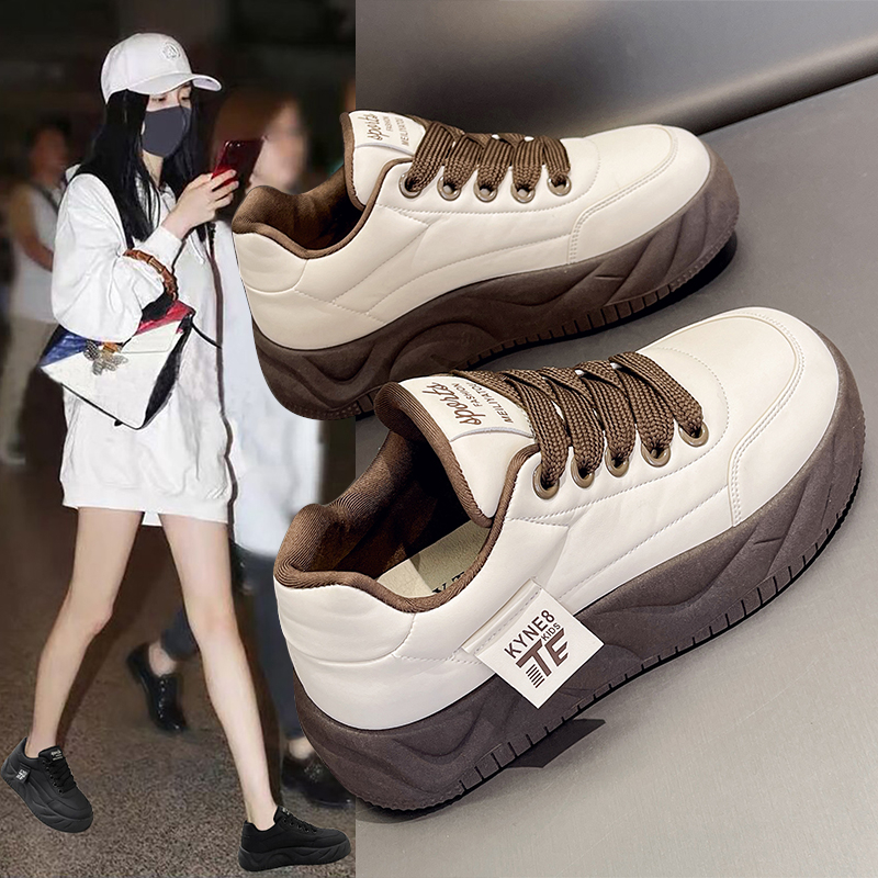 4cm厚底面包鞋女松糕2023新款冬季百搭软底休闲板鞋爆款加绒棉鞋