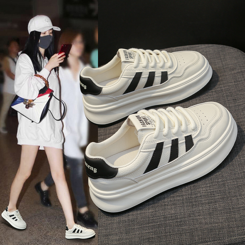 4.5cm小白鞋女2025新款秋季透气百搭厚底韩版学生网红休闲板鞋子