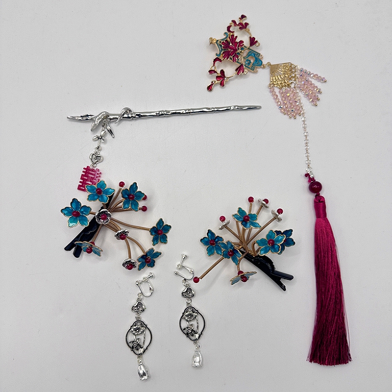 铜合金亚克力婚庆饰品 新娘中式景泰蓝步摇发簪秀禾服旗袍头MYQ34