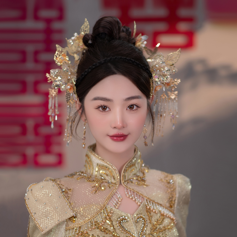 合金婚庆饰品 新娘头饰中式古风浅色古典秀禾服结婚发饰套装D0249