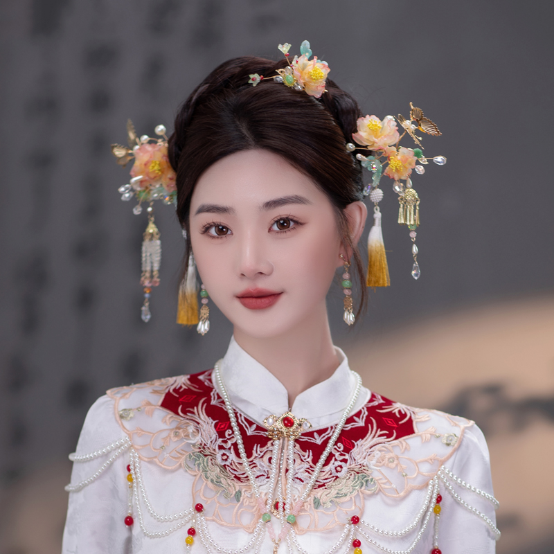 合金婚庆饰品 新娘头饰中式古风发饰烫花减龄汉服马面裙发饰G440