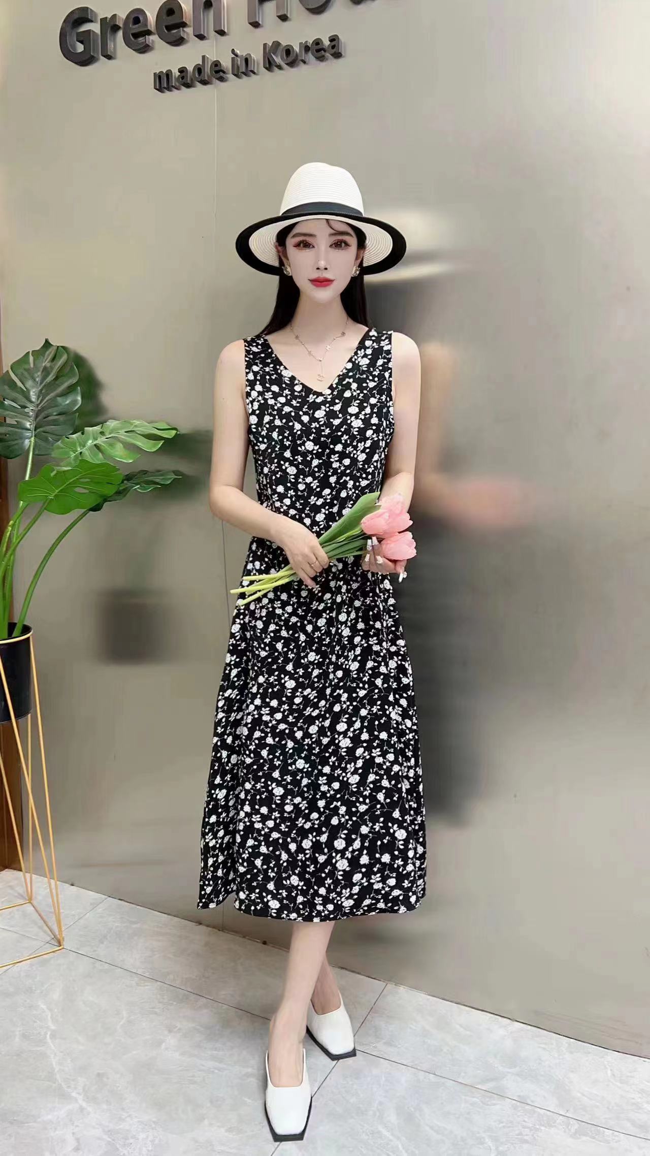【宽肩带】碎花连衣裙修身碎花裙夏季优雅气质遮肉显瘦背心连衣裙