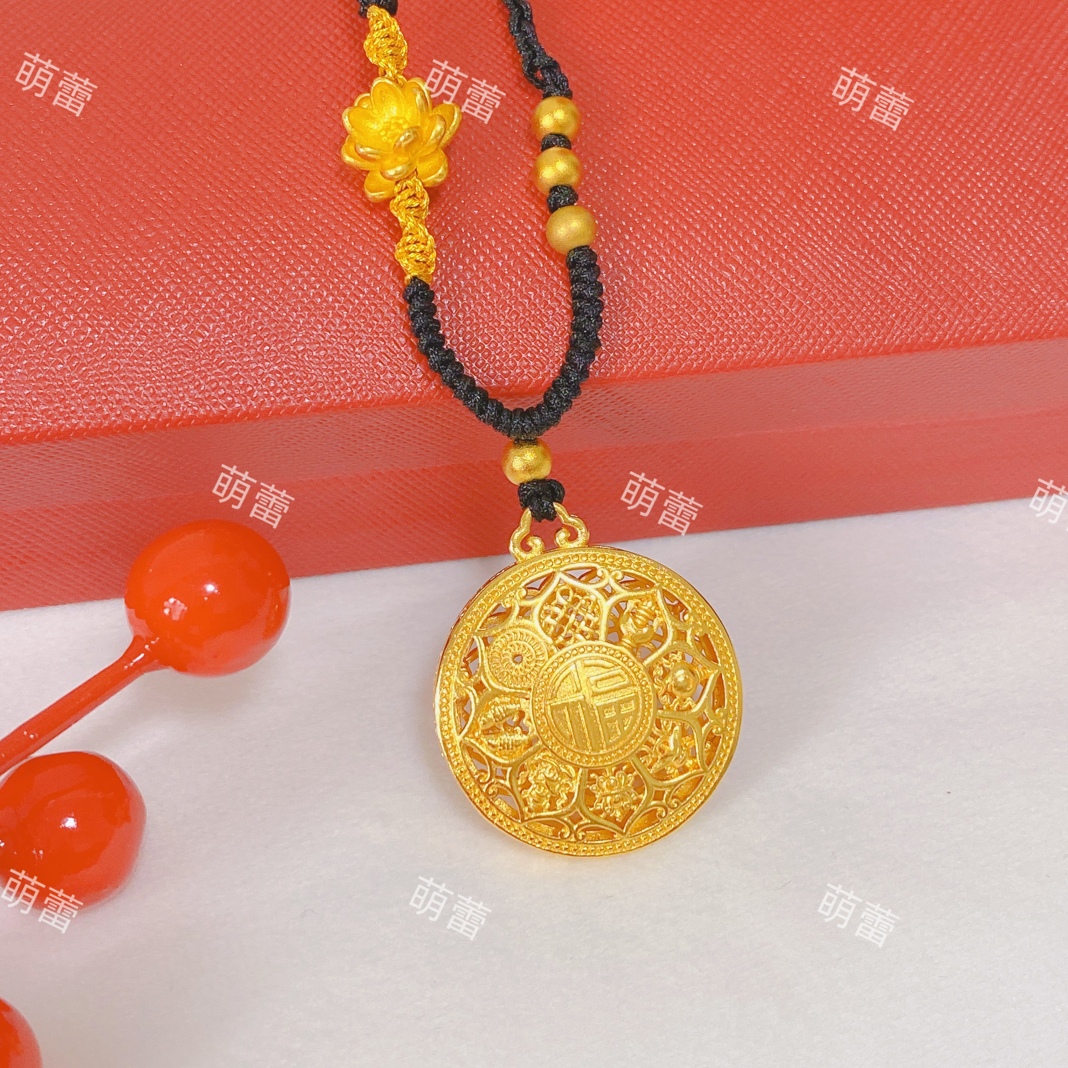 铜合金项链 福字八宝罗盘女款项链古法莲花民族风精美百搭毛衣链 