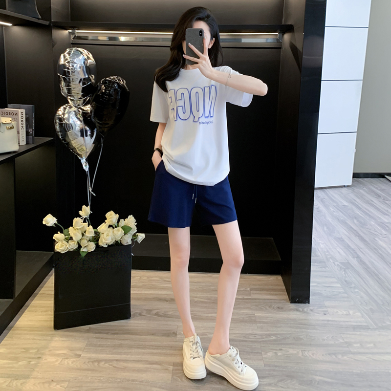休闲运动套装女夏季薄款宽松显瘦时尚网红炸街字母短袖短裤两件套