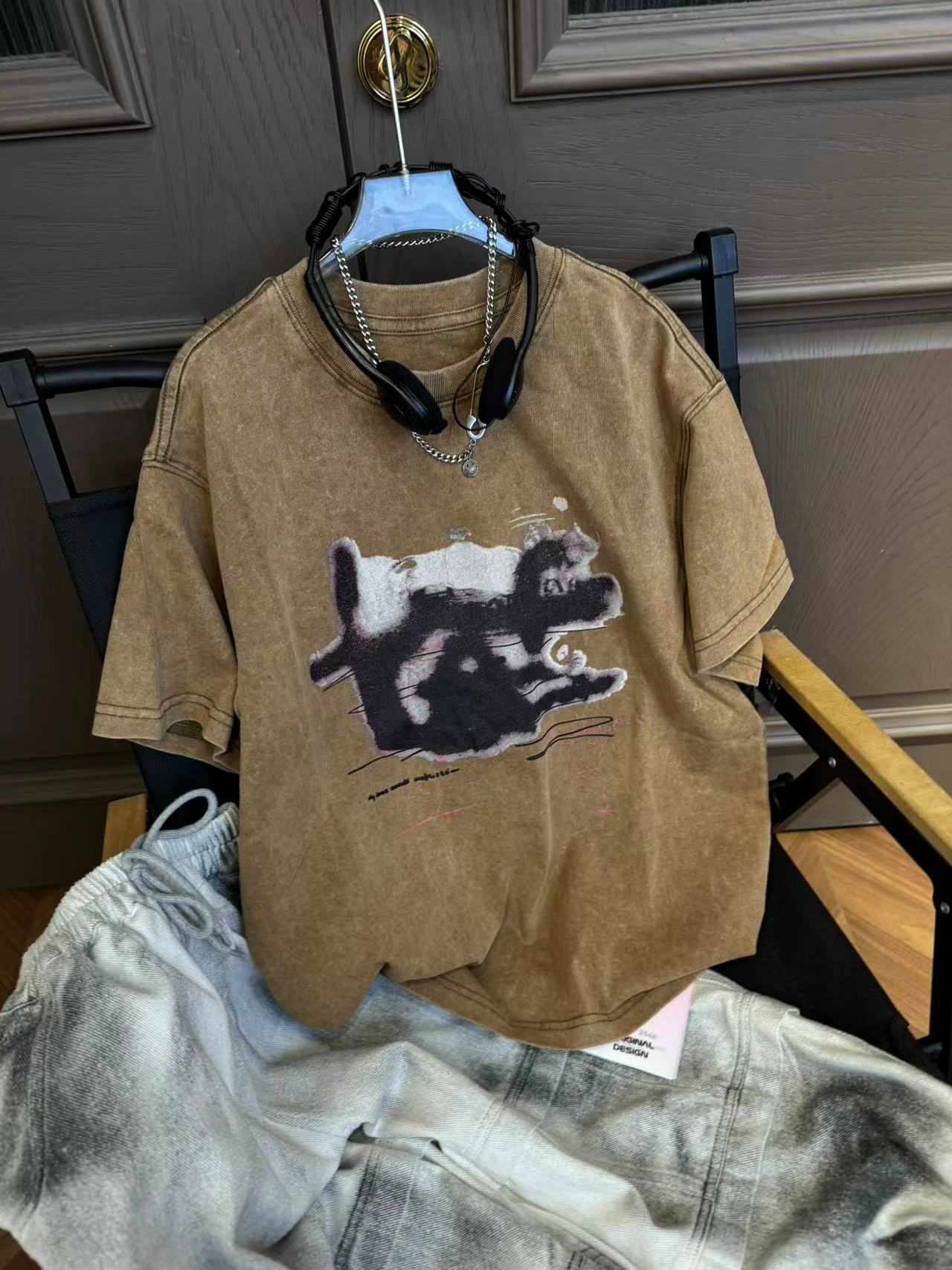 南 2024[X] 8月19日 儿童男女童时尚咖啡色短袖T恤4126-