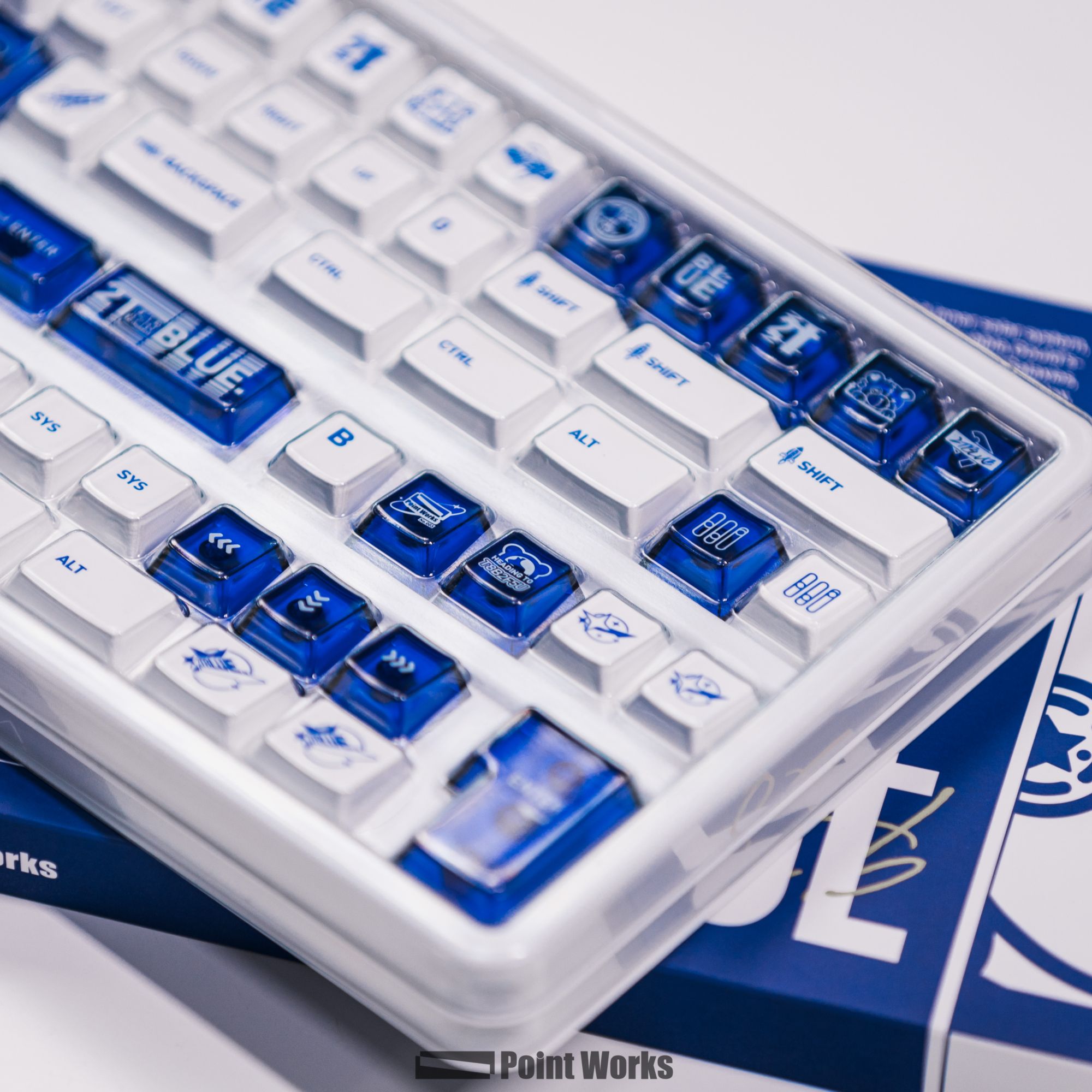 PointWorks 2TBLUE键帽 透明键帽亮面UV原厂高度键帽透光蓝色个性