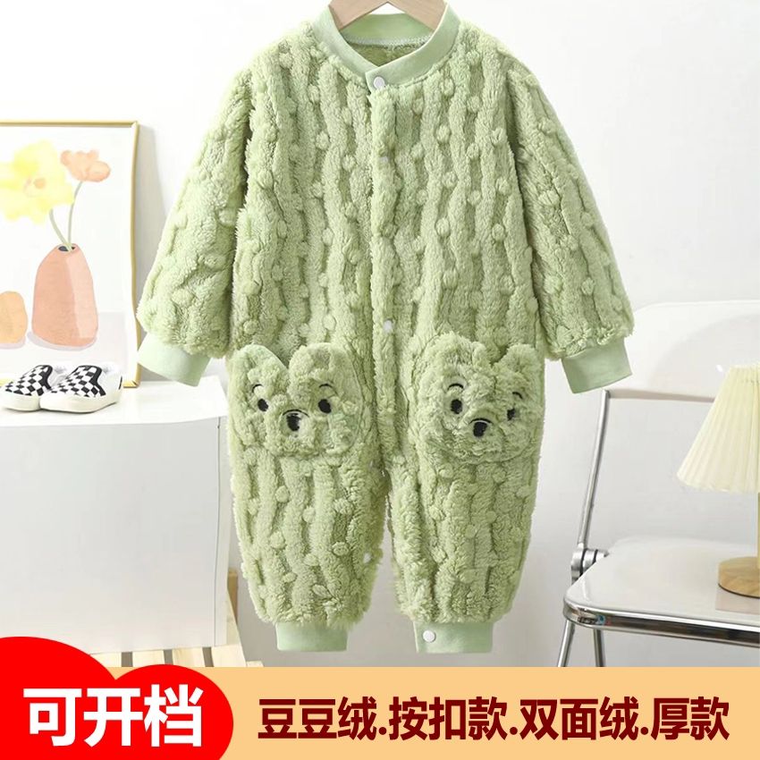 新款儿童连身衣女加厚宝宝睡衣家居服大童长袖秋冬睡袋0到1岁保暖