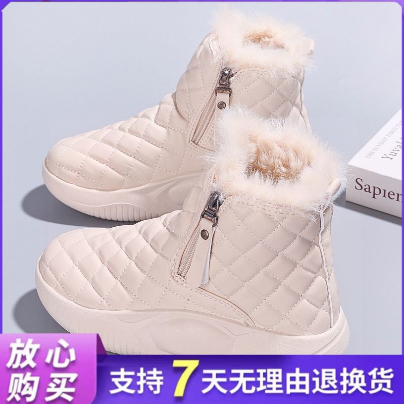 季回力休雪地靴2023年新款时尚皮毛一体短靴加绒加厚面包保暖棉鞋