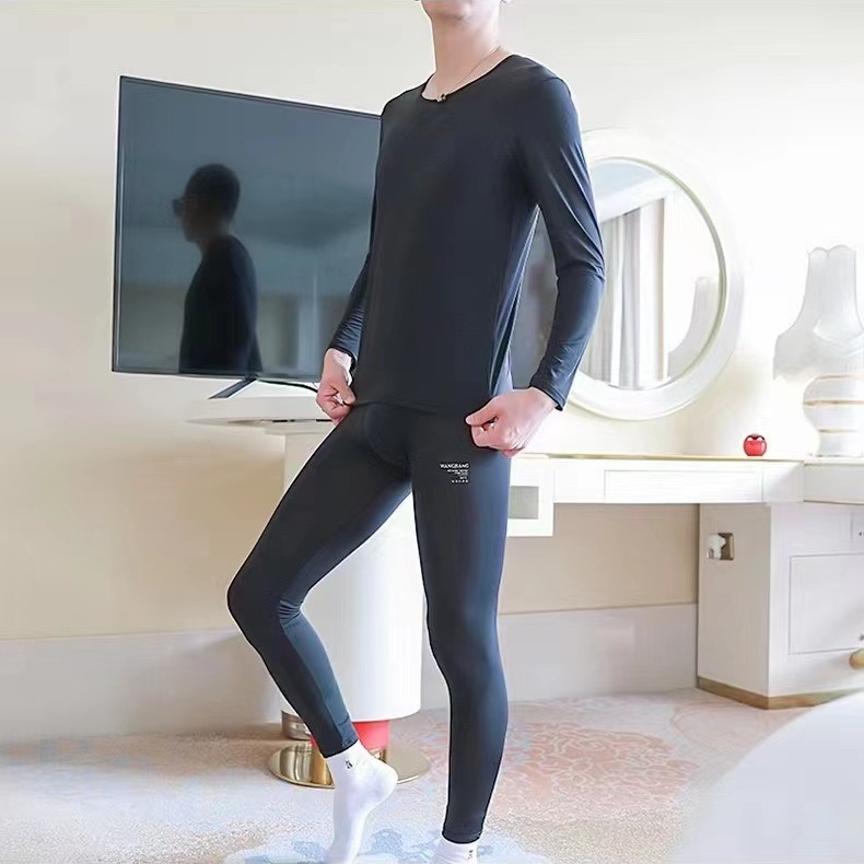 2023春季新款男士丝滑面膜轻薄家居服高弹运动薄款纯色套装t恤