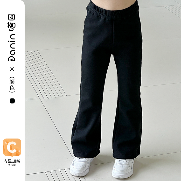 【嗒囜】女童时尚修身加绒微喇裤儿童洋气百搭外穿打底裤子黑色长裤