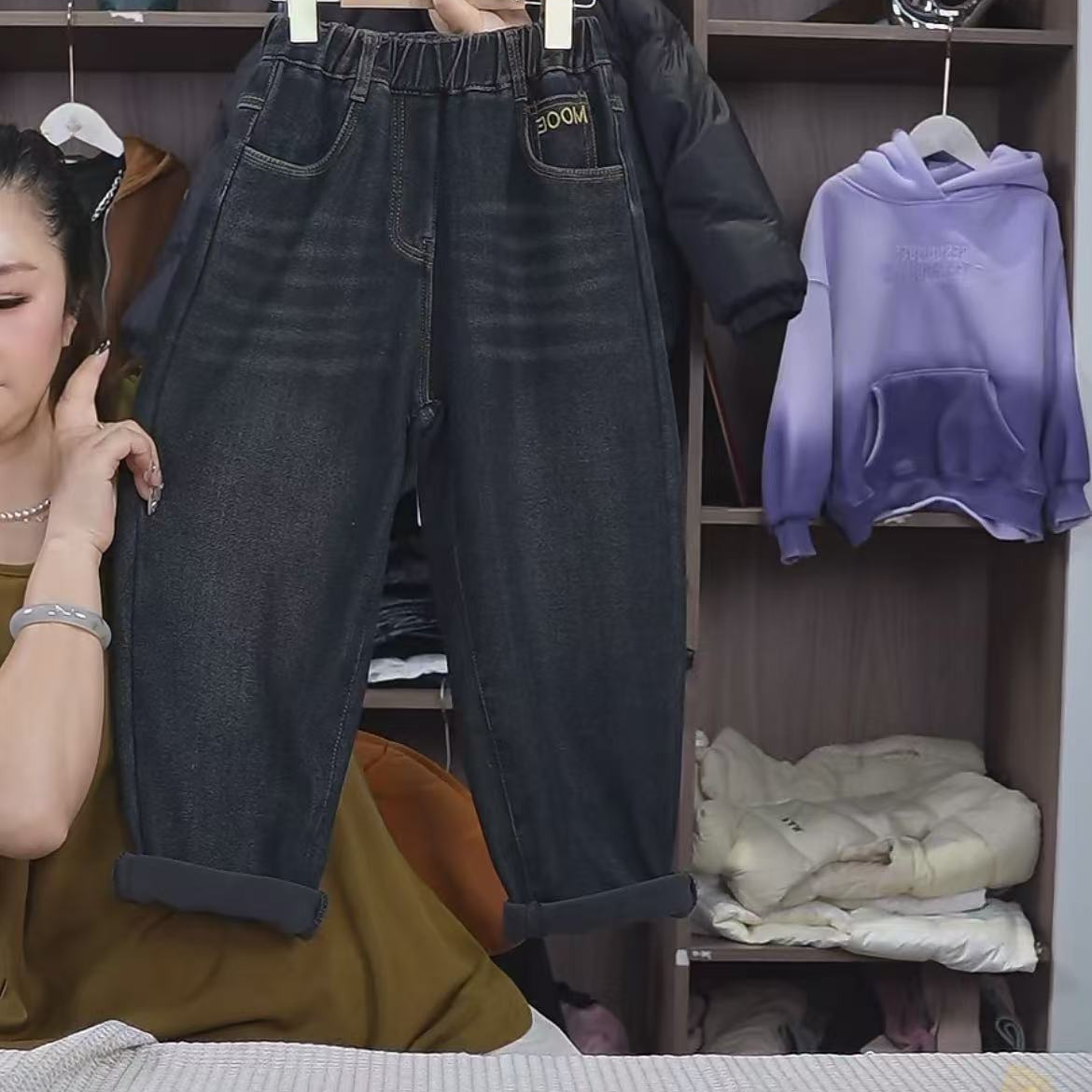 410118《现》小涵家玲姐优选韩版冬款儿童洋气百搭休闲加绒牛仔裤