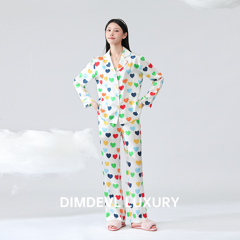 DIMDEVL/汀黛爱心桑蚕丝印花家居服长袖套装睡衣