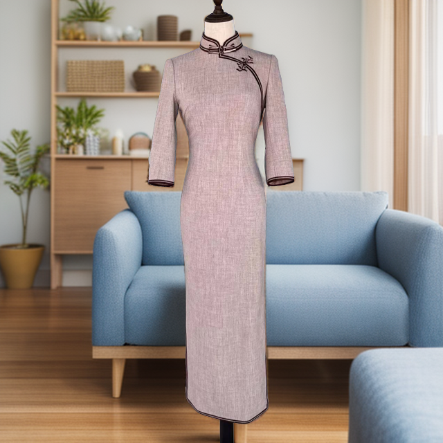 祺玉褀玉【儒意】复古蓝田旗袍端庄旗袍中国风气质中长款优雅修身