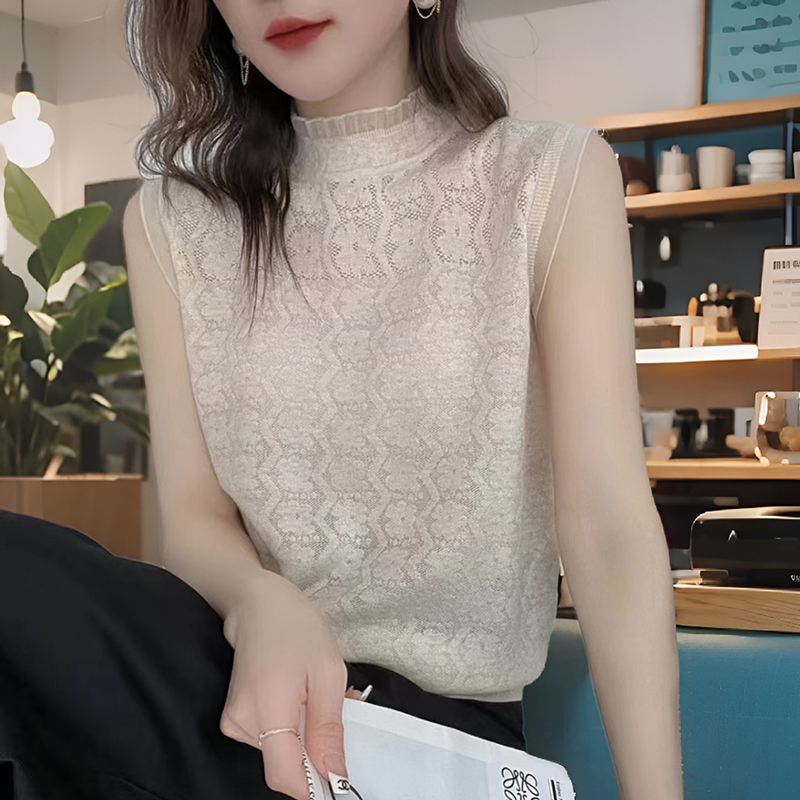 专柜正品气质百搭木耳边花边领吊带背心女内搭蕾丝无袖打底衫上衣