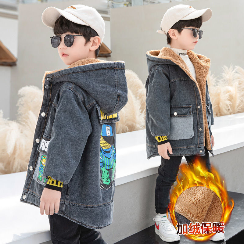 【小扬哥推荐】男童牛仔外套加绒秋冬装2023新款中大儿童加厚夹克