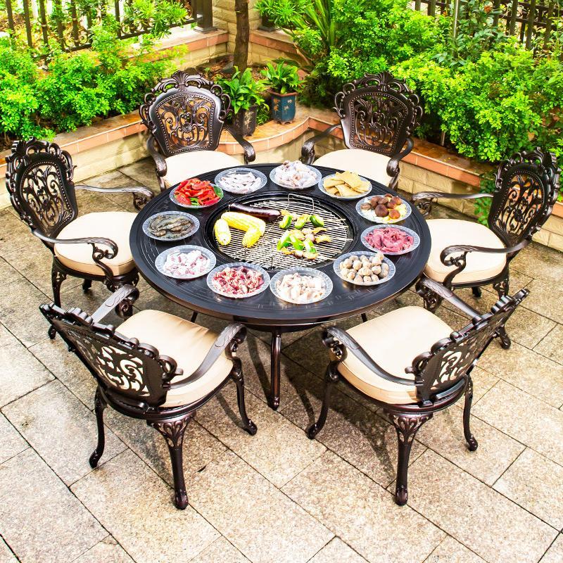 户外烧烤桌椅铸铝休闲室外木炭烧烤架庭院烤肉桌子家用院子碳烤炉