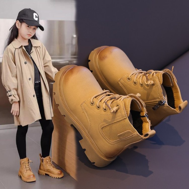 女童马丁靴2024秋冬新款儿童短靴网红大黄靴中大童英伦风加绒靴子