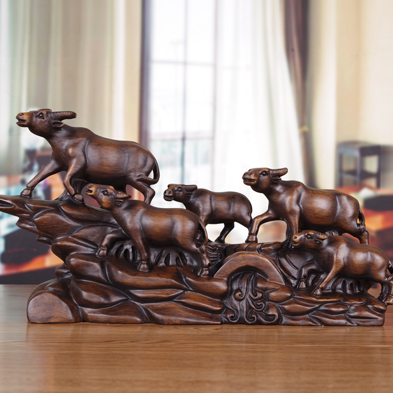 新年牛摆件实木雕五牛生肖中式工艺品家居客厅酒柜办公室桌面装饰