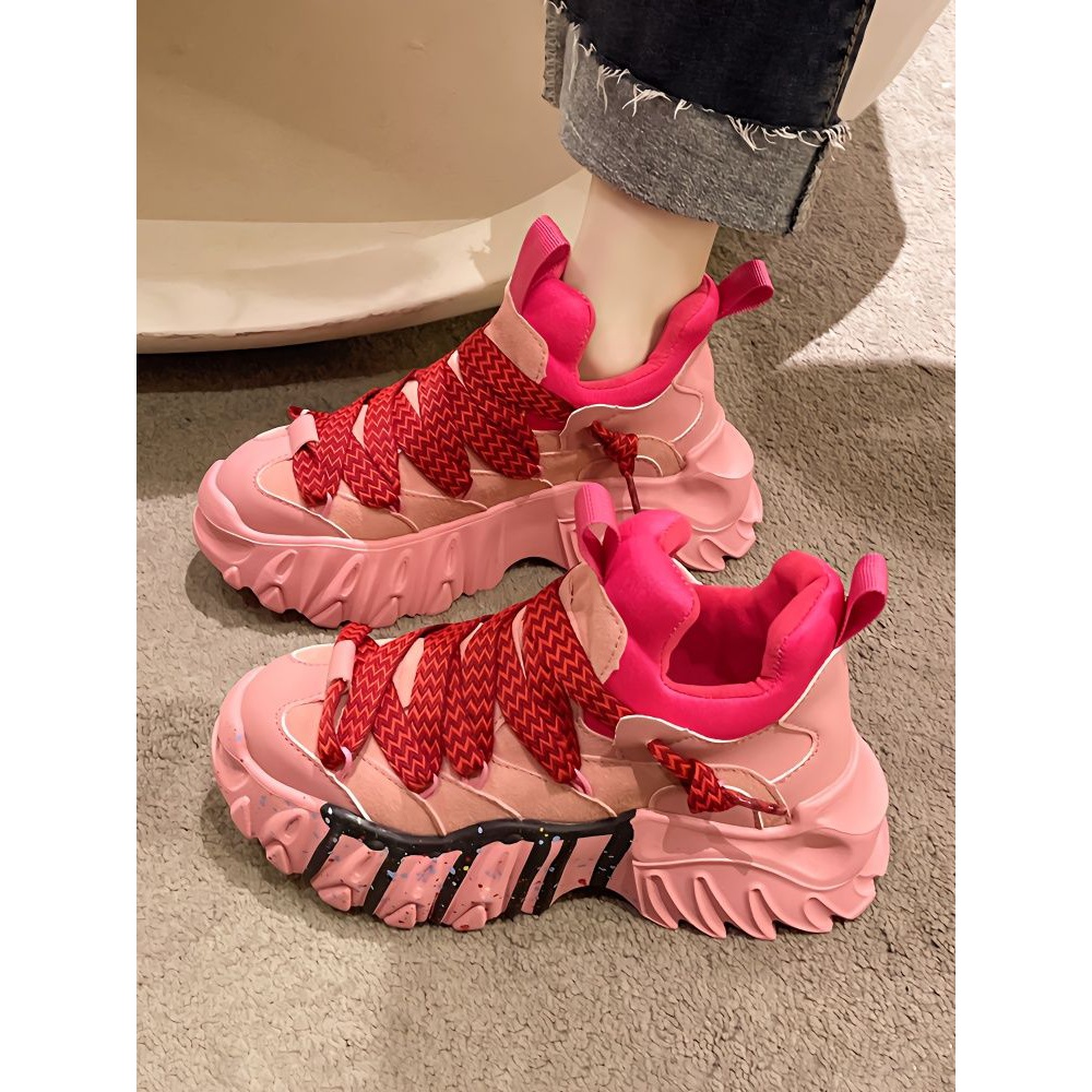 2023年春季新款欧洲站女鞋松糕厚底网红百搭系带复古炸街老爹鞋女