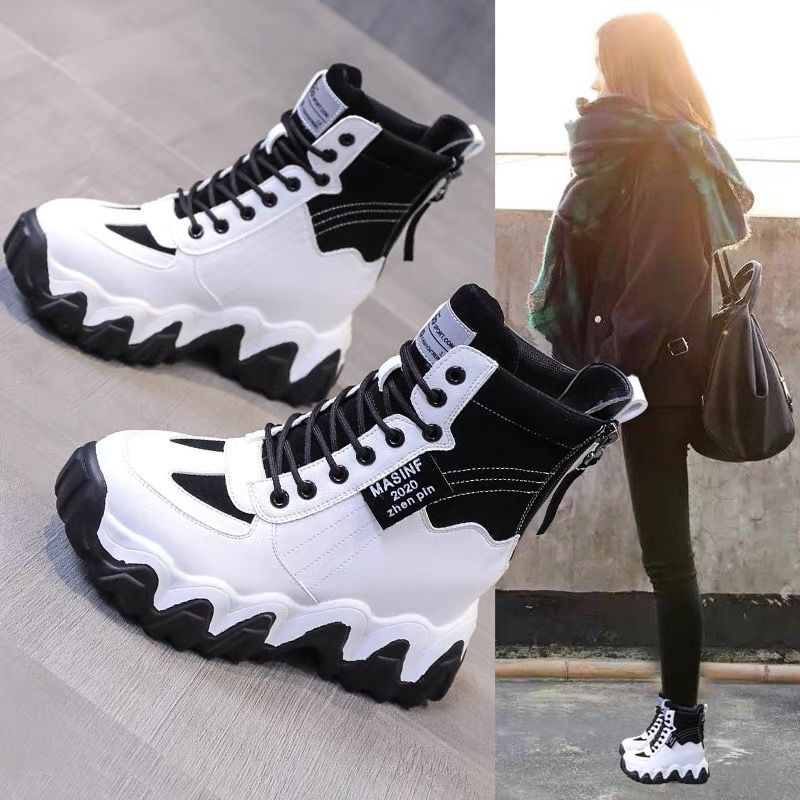 老爹女鞋2023秋冬新款小个子内增高8cm厚底高帮休闲运动鞋女时尚