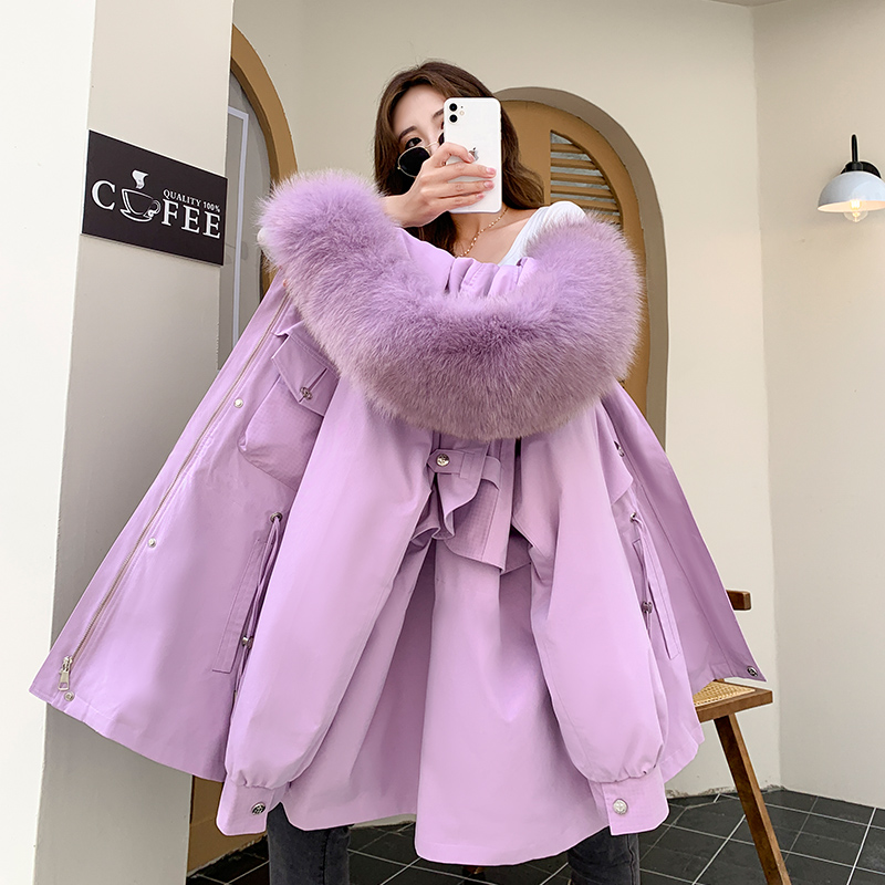 派克服女冬中长款獭兔毛可拆卸内胆年轻款2025新款狐狸毛皮草外套