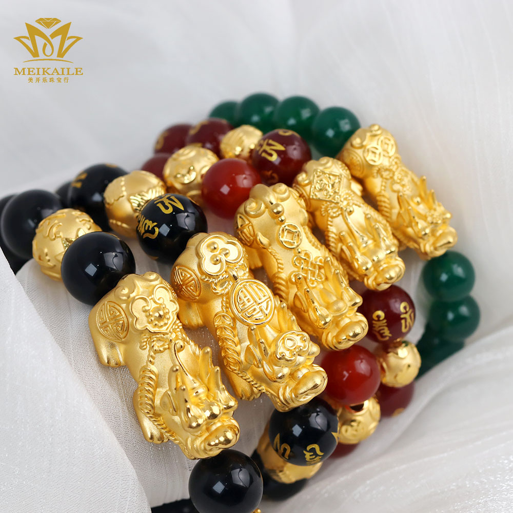 美开乐一物一拍链接足金金貔貅黄金貔貅手串配金珠按克卖首饰直播