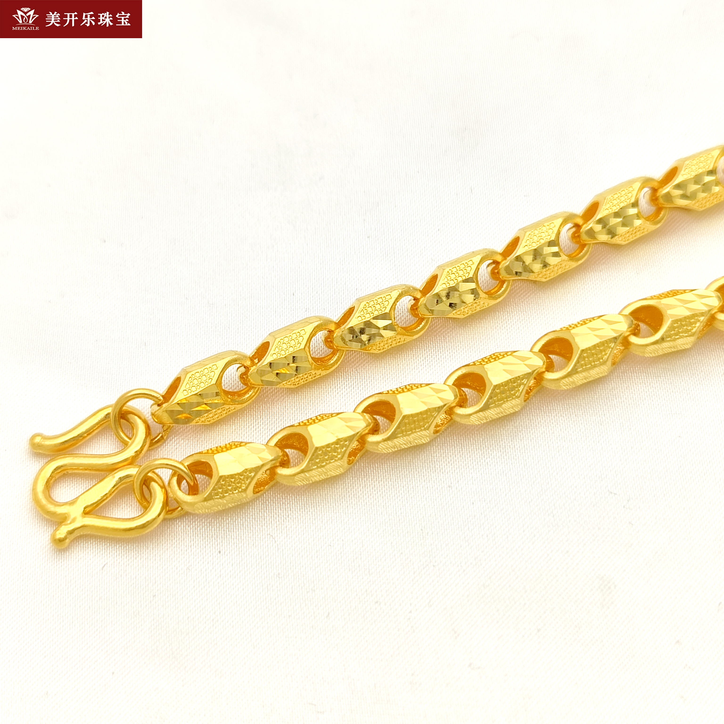 P166美开乐珠宝足金黄金项链竹节纯金锁扣骑士链男款百搭黄金首饰