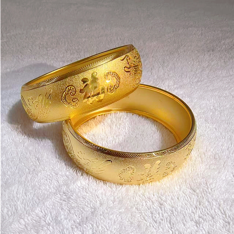 铜合金手镯 婚庆新娘镯霸气宽福字婚礼摆台拍照道具龙凤呈祥结婚