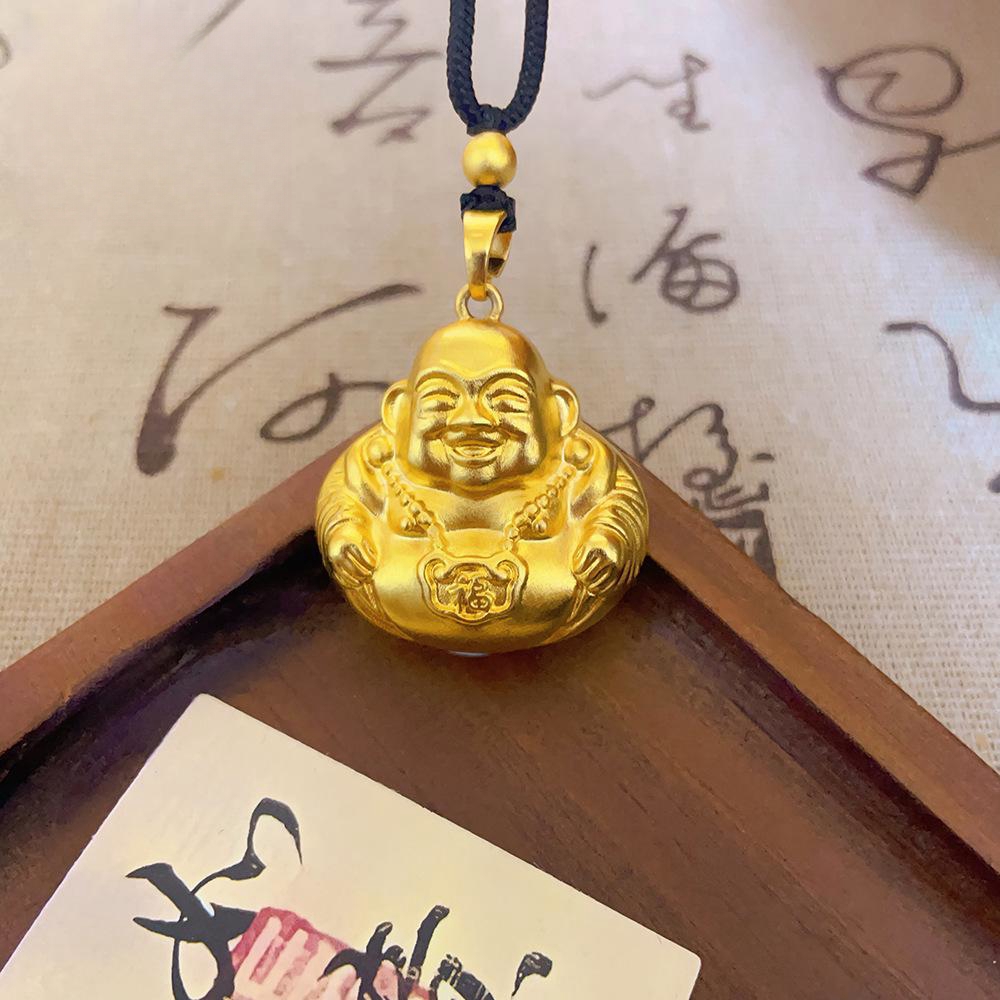 铜合金吊坠 双面金色金佛公精美时尚手工素款大肚弥勒佛头轻奢沙