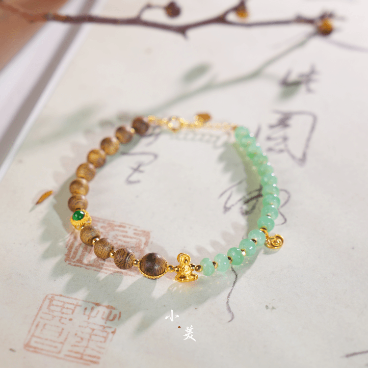 18K金沉香翡翠手链（多样性发） G9393
