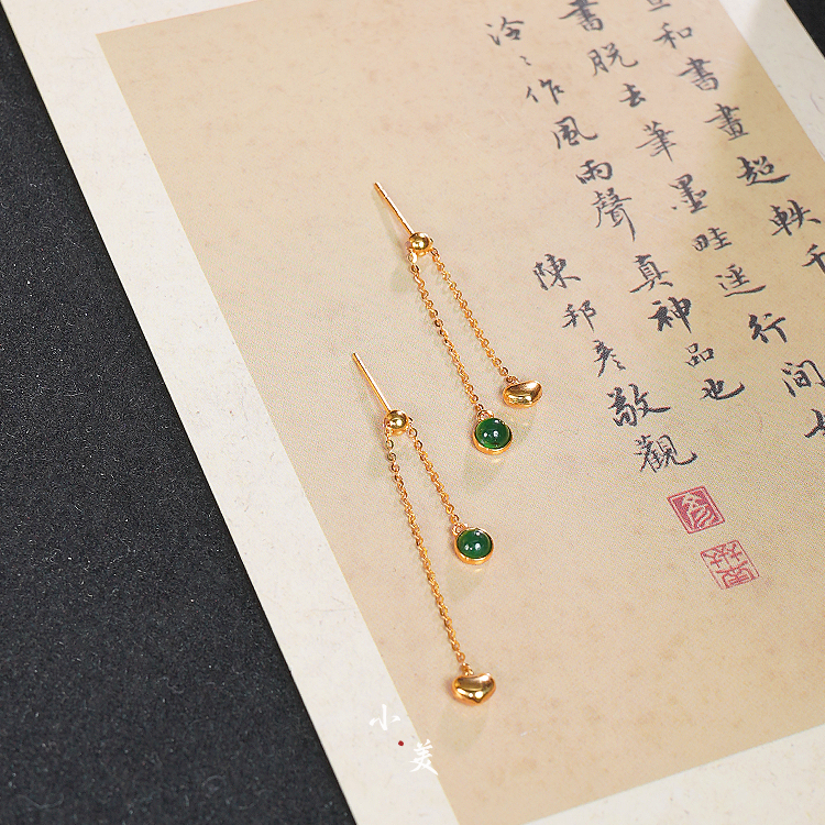 18K金翡翠豆豆爱心耳线耳坠（多样性发） G3064