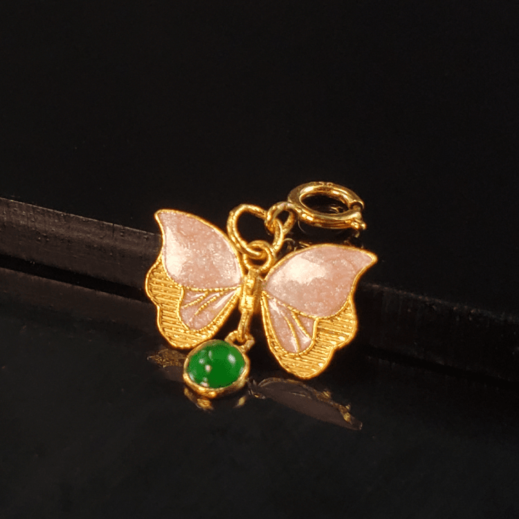 18K金翡翠烧蓝蝴蝶吊坠滴溜G7854