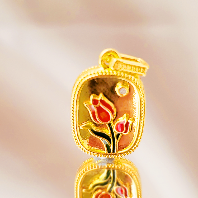 18K金珐琅玫瑰花配件  G6068