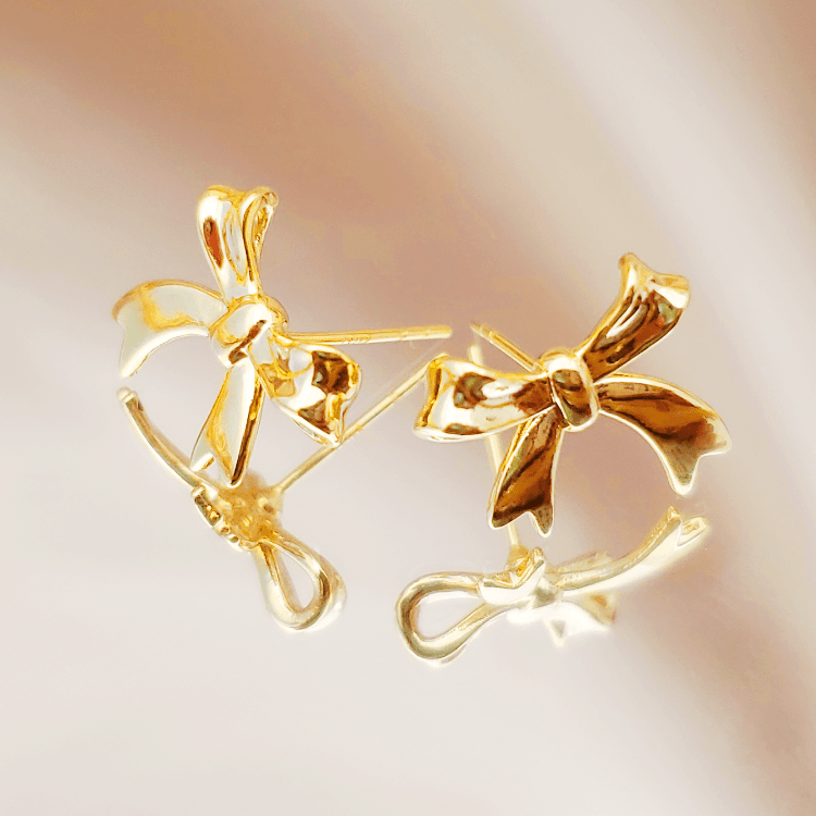 18K金蝴蝶结飘带耳钉耳环 G3287
