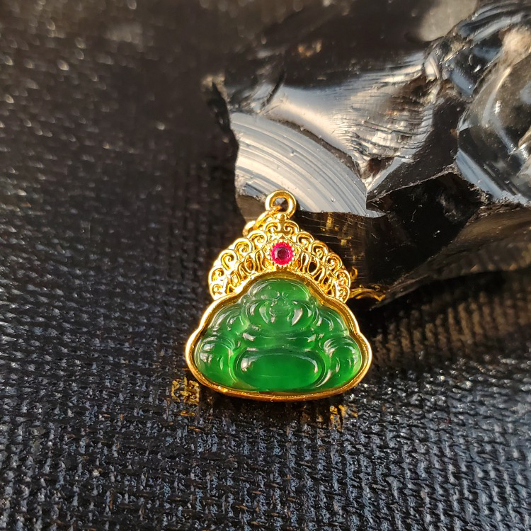 18K金天然A货翡翠莲花佛公吊坠滴溜  G7396