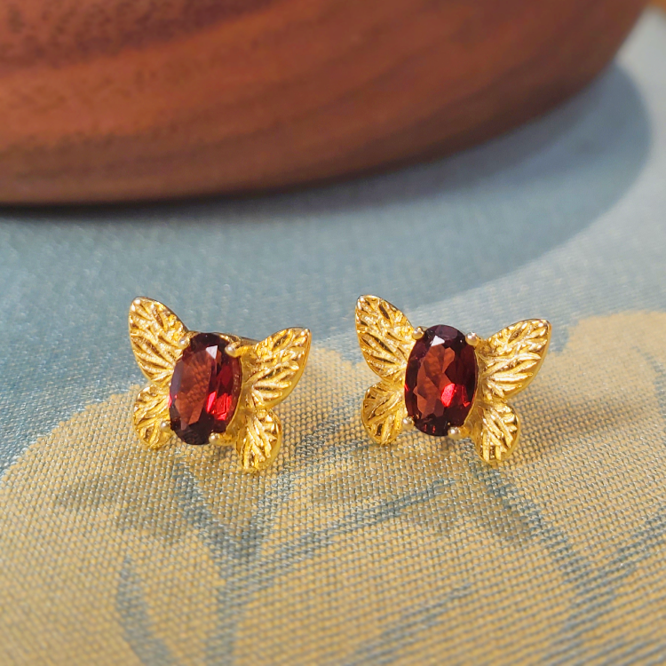 石榴石蝴蝶耳钉耳环 时尚气质 C216