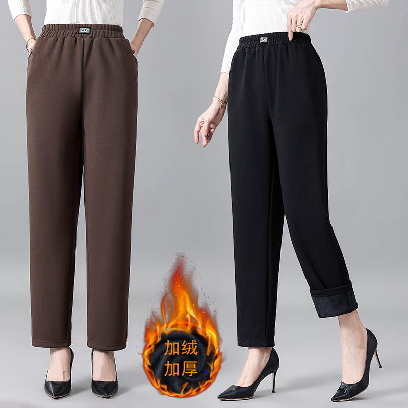 【擎苍鹰】秋冬季新款加绒加厚特大码防寒保暖显瘦妈妈装直筒裤女