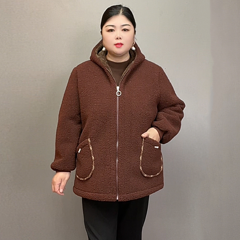 【擎苍鹰】特大码加绒加厚颗粒绒长款棉衣外套中老年女秋冬棉袄外套