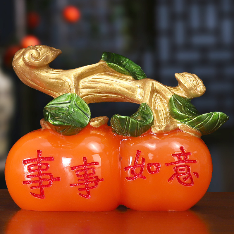 创意中式柿柿如意小摆件书房办公桌车内饰品商务礼品玄关可爱