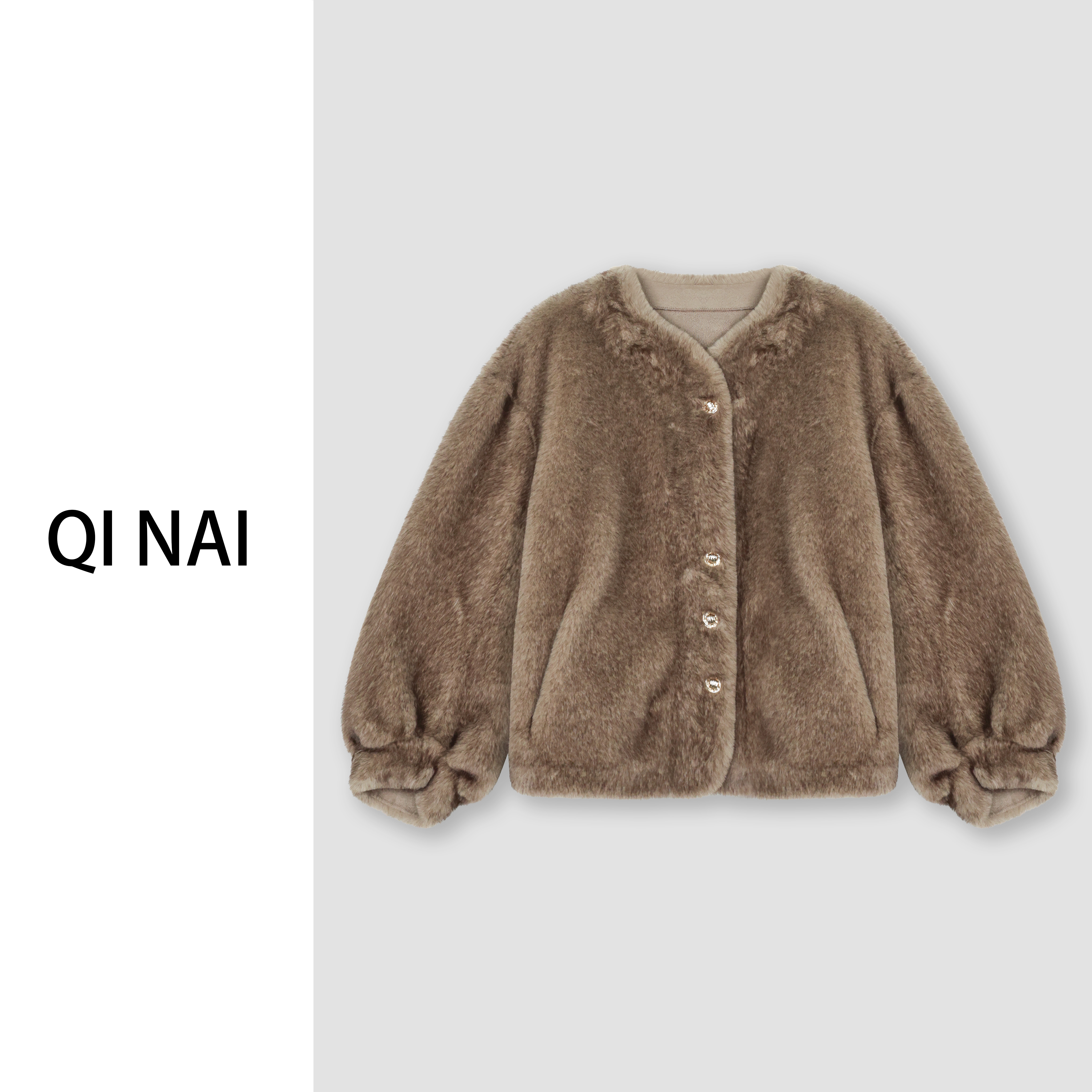 七奈推荐 【霞满】气质时尚宽松洋气毛毛外套上衣QN11730