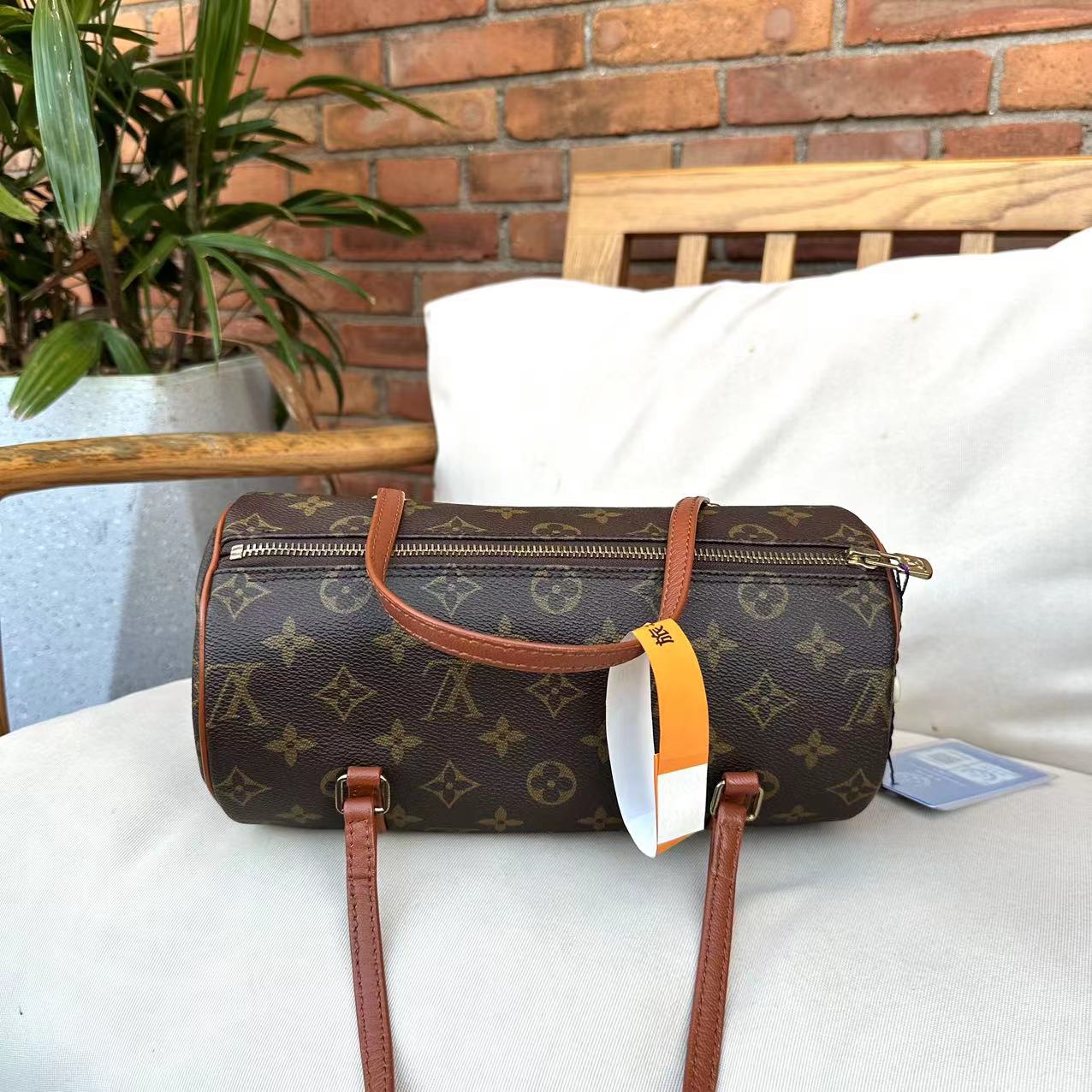 95新 LouisVuitton/路易威登 全原lv红皮巴比龙手提圆桶包