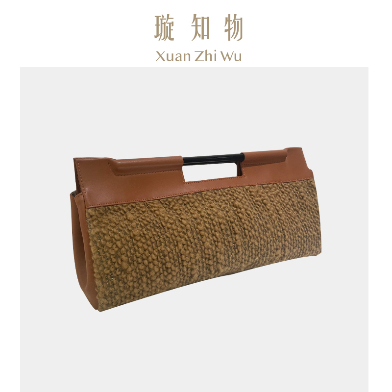 璇知物「Xuan」毛绒长包 复古拼色拼接简约女士牛皮手拿包王璇原创