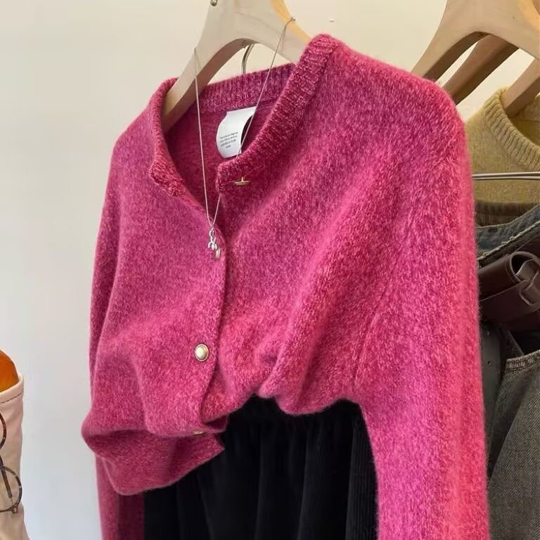 K1933 一眼就爱上的花纱线 秋冬新款圆领针织开衫毛衣外套